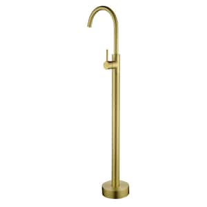 Single-Handle Freestanding Tub Faucet with Rotating Spout Single Hole Brass Floor Mounted Tub Fillers in Brushed Gold
