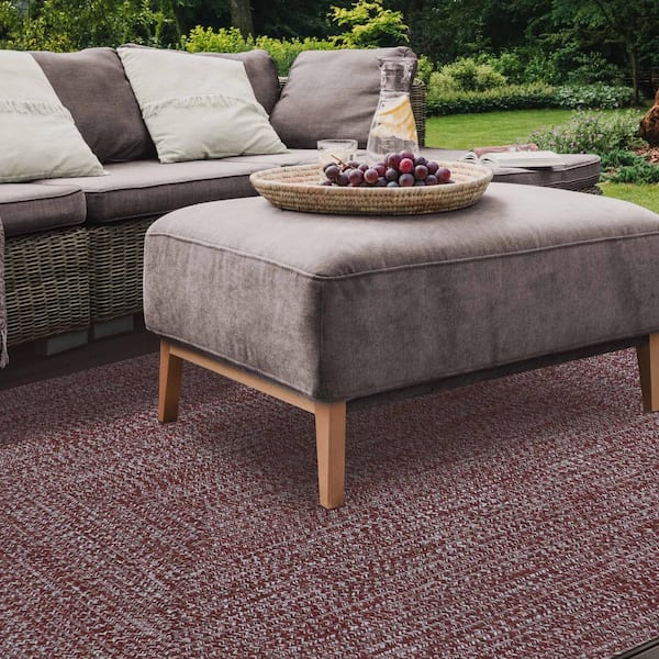 Braided Brick/White 8 ft. x 10 ft. Solid Indoor/Outdoor Area Rug