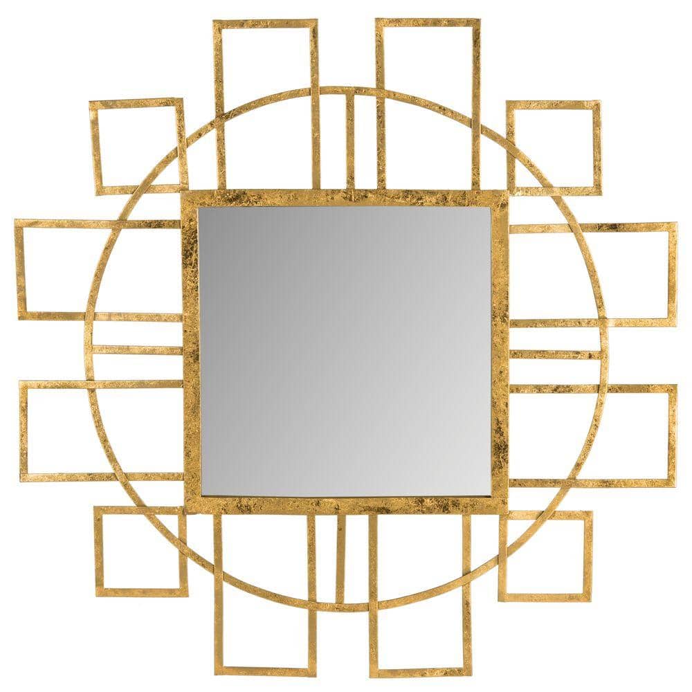 35" Gold Rectangular Wood Contemporary Wall Mirror