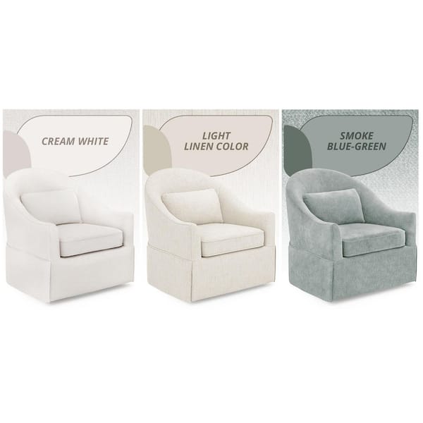 Masa 30 in. Cream Tweed Fabric Upholstered Solid Wood Frame Swivel Accent Chair Skirted Silhouette Paired Cushions