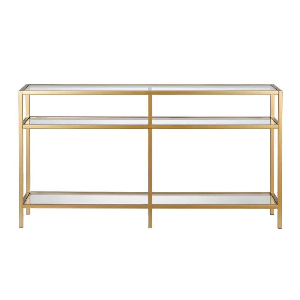 Sivil 55" Bronze and Brass Metal with Glass Console Table