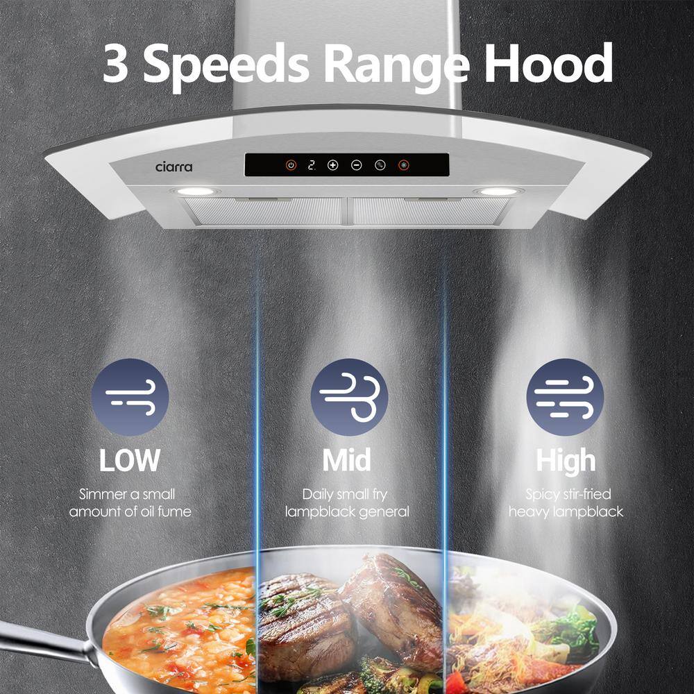 30" Stainless Steel Convertible Wall Mounted Range Hood with Touch Pad Control