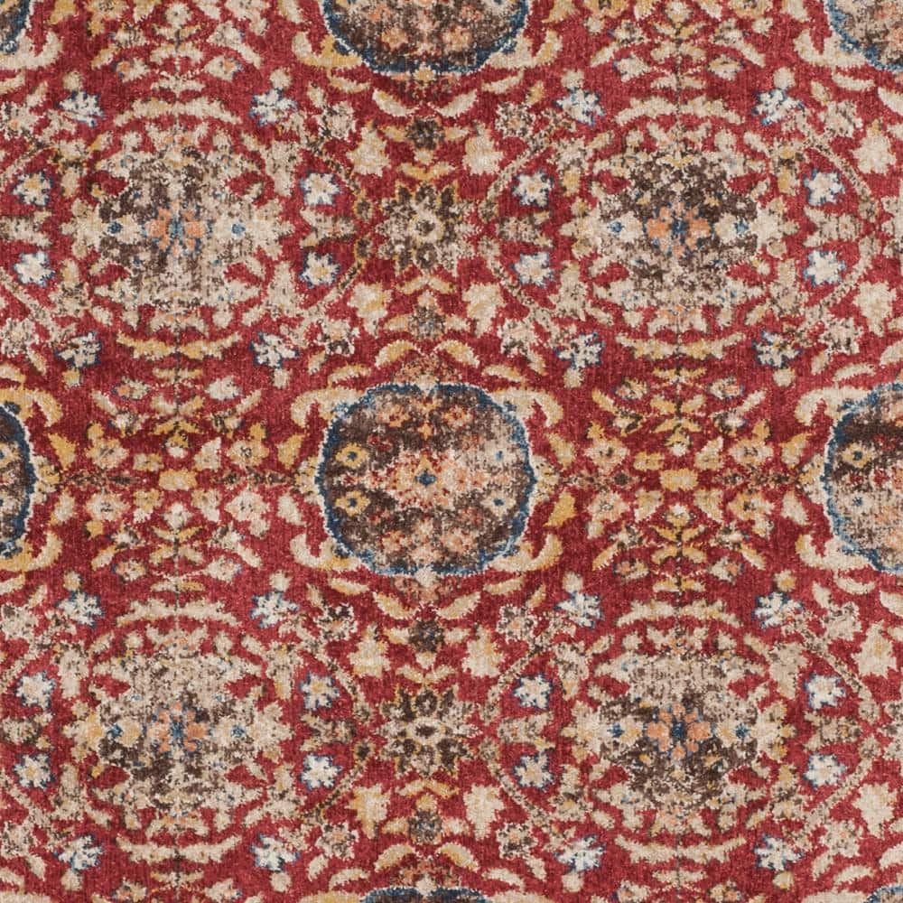 Bijar Red and Royal Floral Motif Synthetic Area Rug
