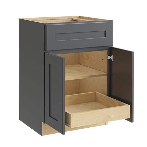 Newport 27 in. W x 24 in. D x 34.5 in. H Assembled Plywood Base Kitchen Cabinet in Deep Onyx with 1ROT Soft Close