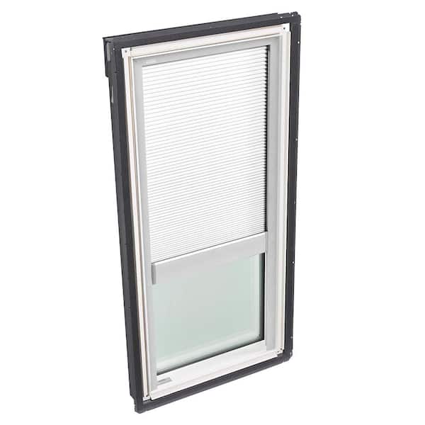 VELUX 14-1/2 in. x 45-3/4 in. Fixed Deck Mount Skylight with Tempered Low-E3 Glass and White Manual Room Darkening Blind