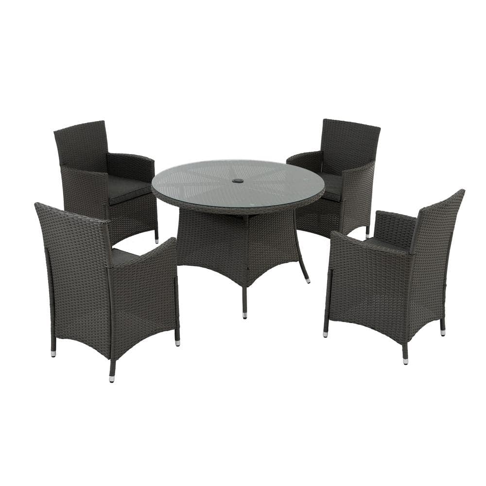 5-Piece Wicker Outdoor Dining Set, All-Weather Patio Dining Table and Chair
