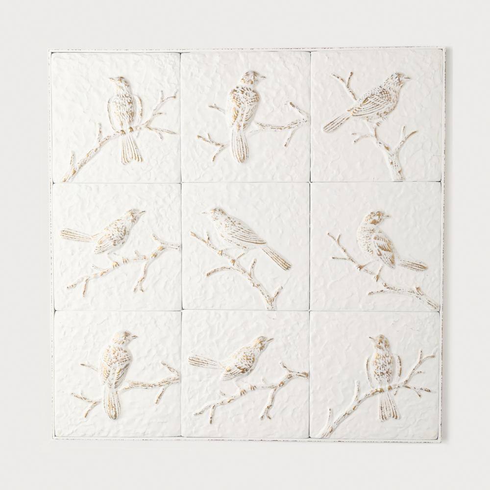 White and Beige Metal Bird Wall Sculpture, 30" x 30"