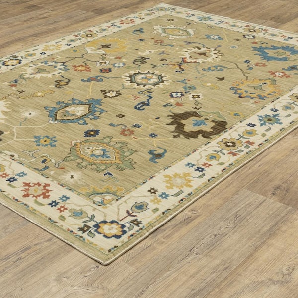 Fleetwood Beige/Multi-Colored 8 ft. x 11 ft. Bohemian Persian Floral Polypropylene Fringe Edge Indoor Area Rug