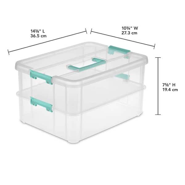 JUXYES 2-Tiers Stack Carry Storage Box With Handle, Transparent Stackable  Storage Bin With Handle Lid Latching Storage Container for School & Office