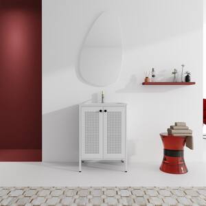 24 in. W Modern Elegant Freestanding Bathroom Vanity with Shelf, Doors and Gel Sink in White, Stainless steel material