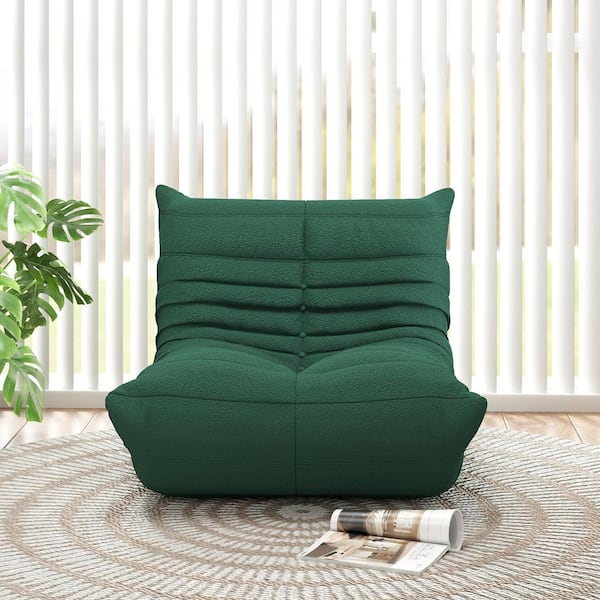 Caterpillar Modern Lazy Sofa, 34 in. Armless Teddy Velvet Memory Foam Curved Rectangle 1-Seat Floor Couch in Green