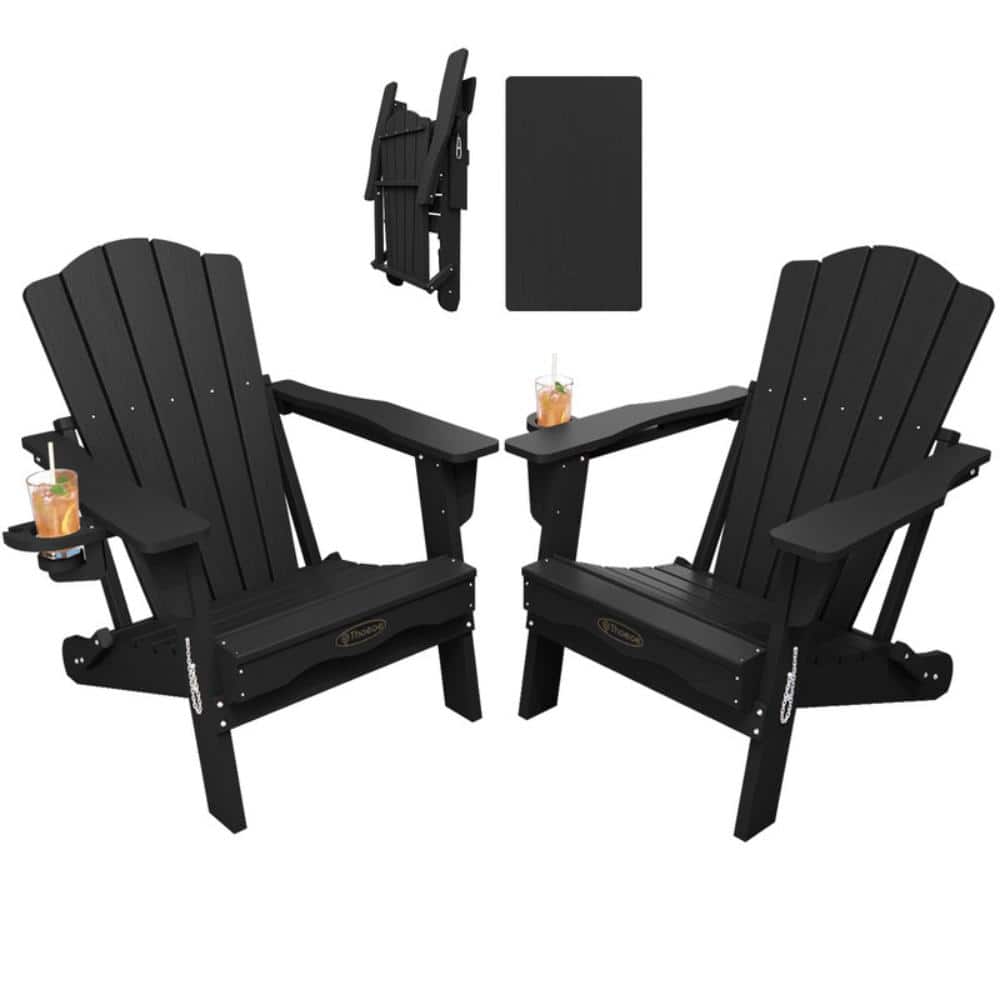 Black HDPE Outdoor Folding Adirondack Chair with Cup Holder (Set of 2) price history on PriceWatchPro