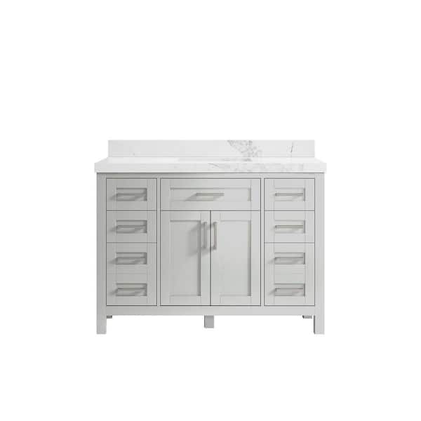 Willow Collections Cambridge 48 in. W x 22 in. D x 36 in. H Bath Vanity in Gray with 2 in. Calacatta Nuvo Quartz Top