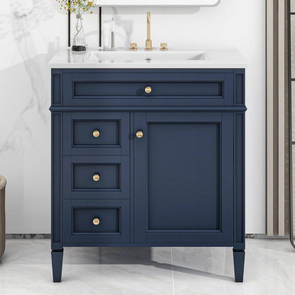 30 in. W x 18.3 in. D x 33.8 in. H Single Sink Freestanding Bathroom Vanity in Blue with White Ceramic Top price history on PriceWatchPro