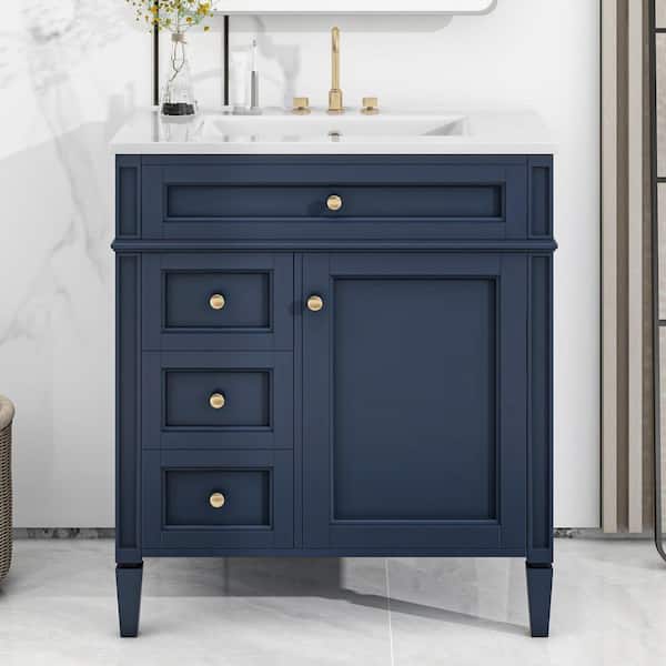 Staykiwi 30 in. W x 18.3 in. D x 33.8 in. H Single Sink Freestanding Bathroom Vanity in Blue with White Ceramic Top