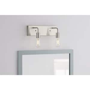Northvale 14.6 in. 2-Light Brushed Nickel Industrial Bathroom Vanity Light