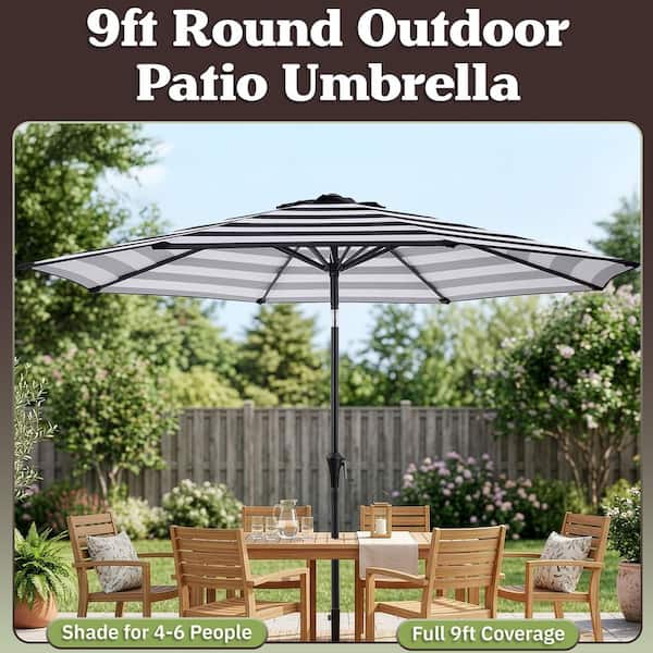 9 foot round hardwood patio umbrella in stripe 9 ft Shop Large easily covering 4 to 6 chairs so family and friends can relax in comfort Pure Garden 9 ft. Striped