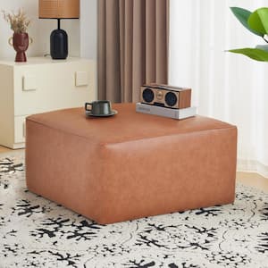 Tan Faux Leather Square Accent Ottomans