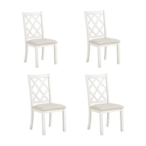 Unbranded Mid-Century Beige Solid Wood Upholstered Dining Chairs (Set of 4)