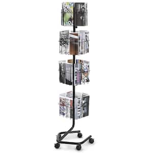 Brochure Display Rack 4Tier 32-Pockets Rotating Magazine Literature Display Stand for Spinning Greeting Cards Rack Black