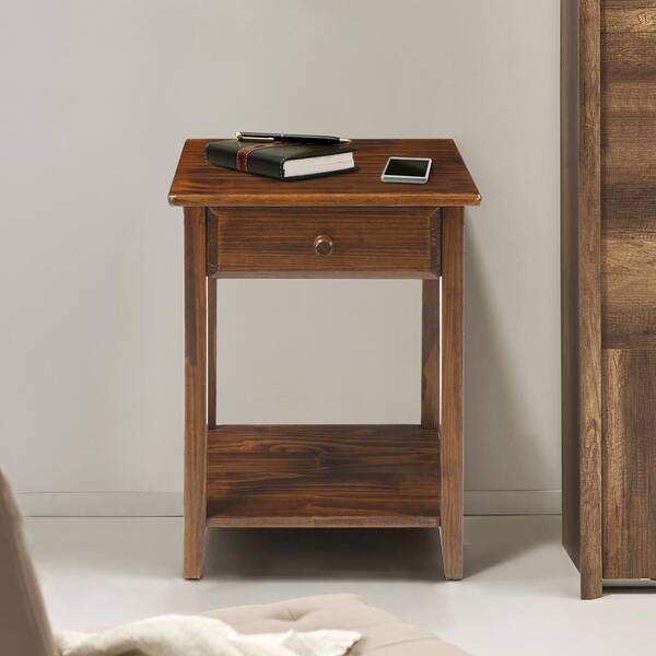 Casual Home Nightstand with USB Port Charging Station In Warm Brown Finish New 