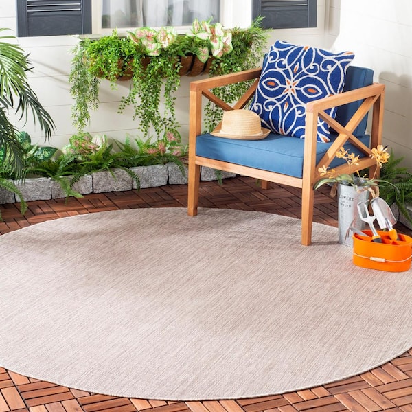 Courtyard Light Brown 7 ft. x 7 ft. Round Solid Indoor/Outdoor Patio  Area Rug