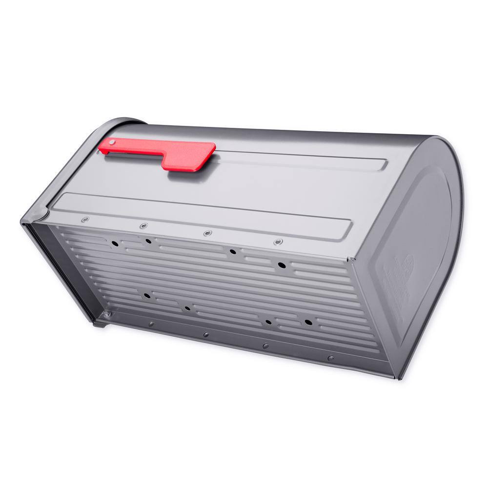 Graphite Steel Large Post Mount Mailbox with Red Flag