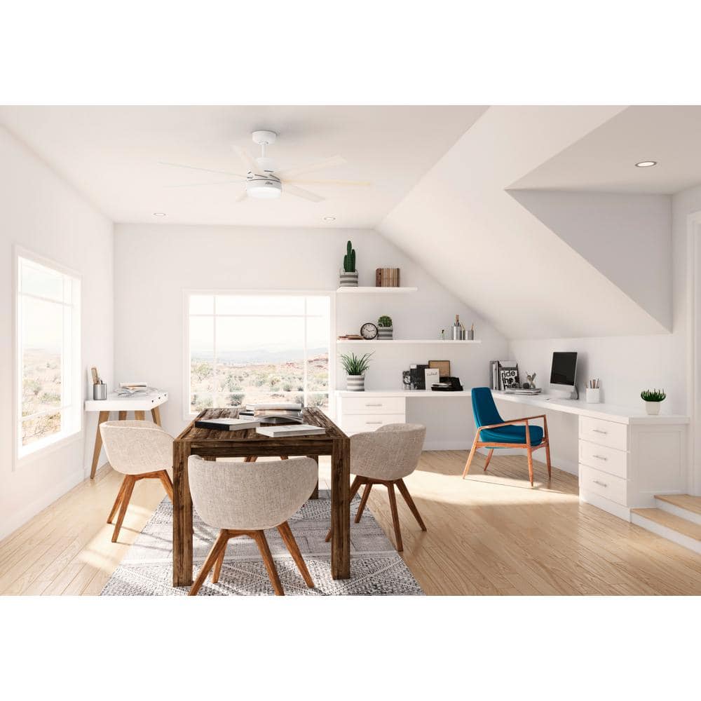60" Matte White Smart Ceiling Fan with LED Light and Remote