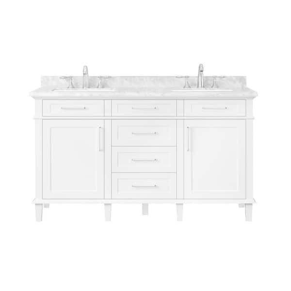 Sonoma 60 in. Double Sink White Bath Vanity with Carrara Marble Top (Assembled)