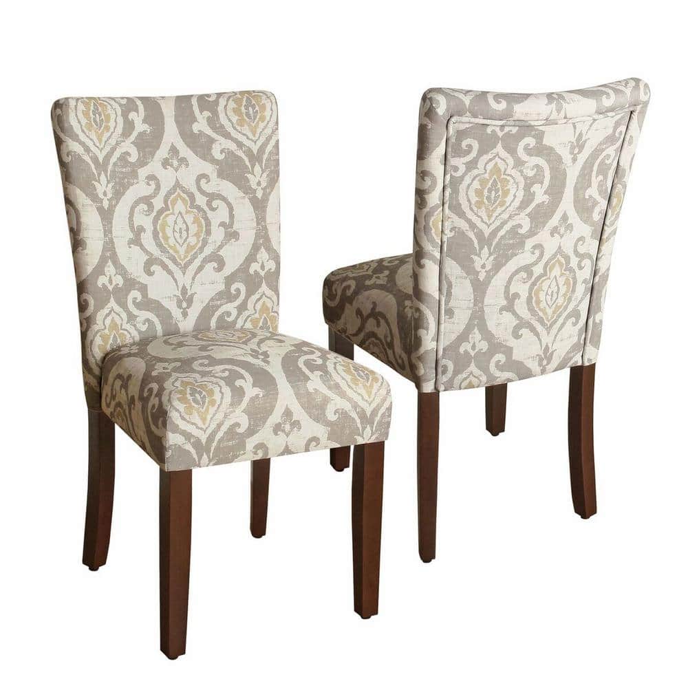 Paisley Linen Upholstered Parsons Side Chair with Wood Legs