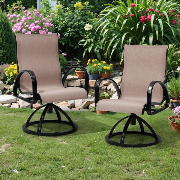 Swivel Aluminum Textilene Outdoor Dining Chair in Brown (2-Pack)