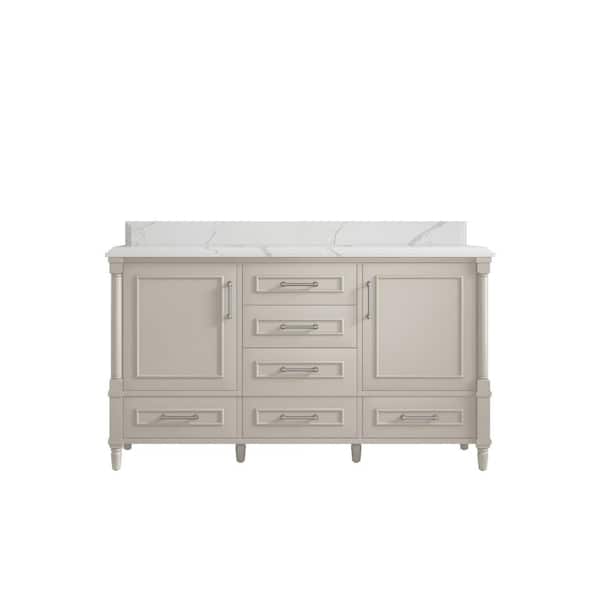 Willow Collections Hudson 60 in. W x 22 in. D x 36 in. H Single Sink Bath Vanity in Fine Grain with 1.5 in. Calacatta Laza Quartz Top