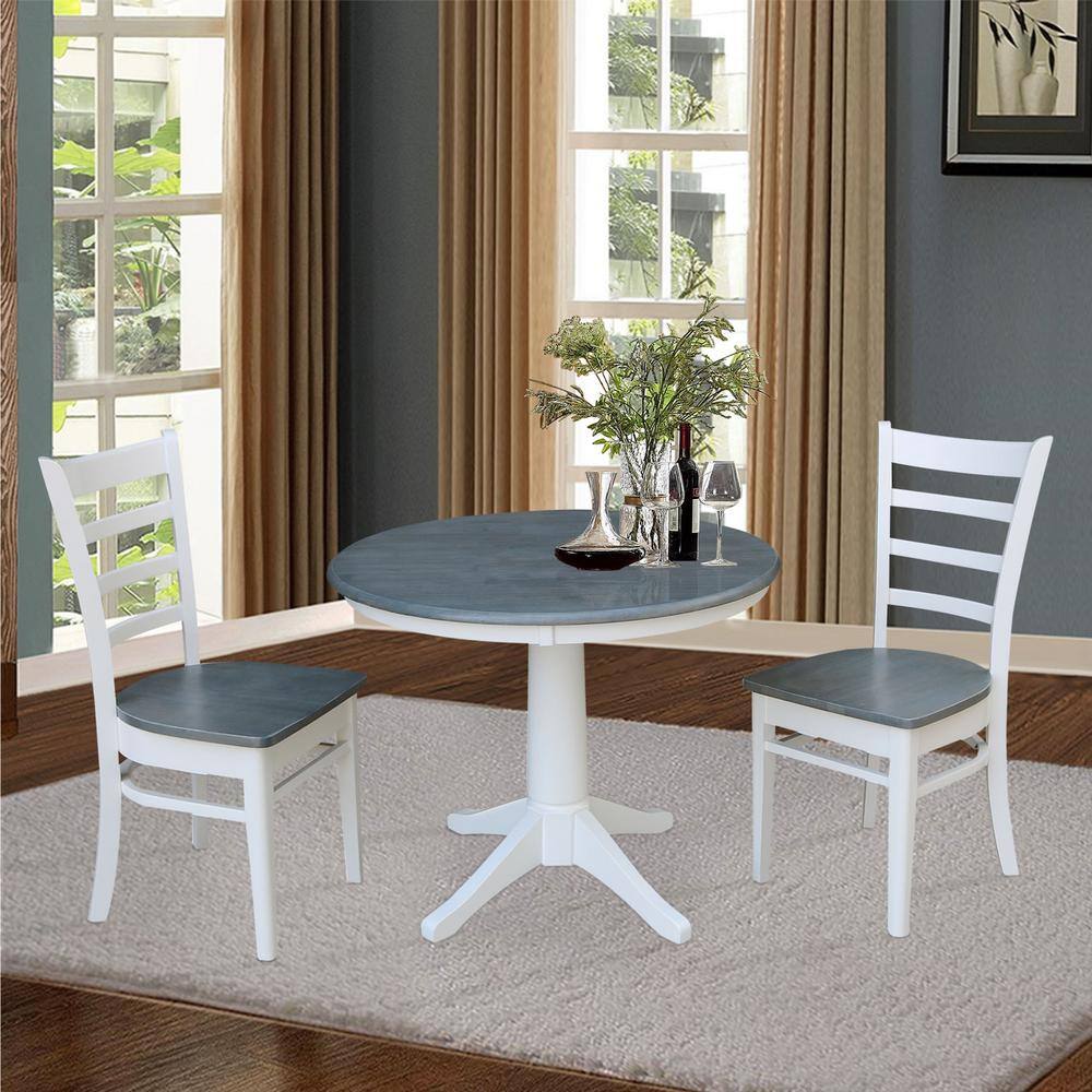 36" Round White and Gray Solid Wood Dining Table