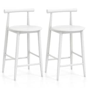24 in. White Low Back Wood Bar Stool with Wood Seat Set of 2