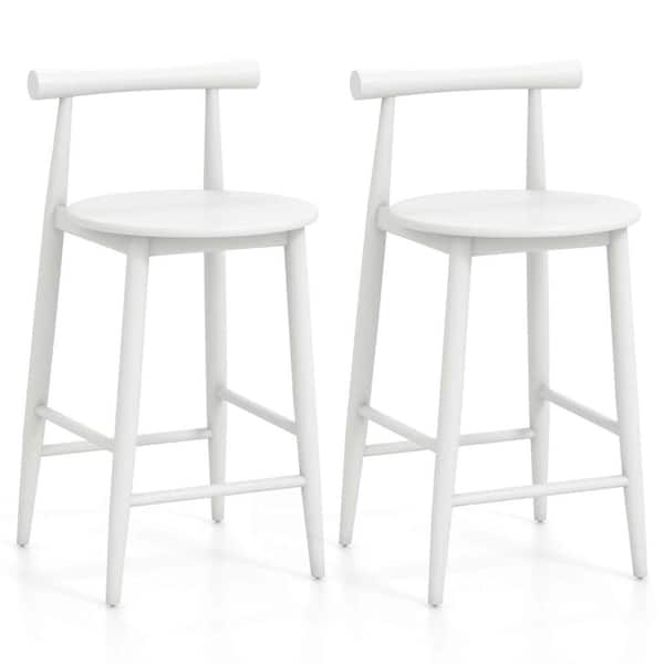 Costway 24 in. White Low Back Wood Bar Stool with Wood Seat Set of 2