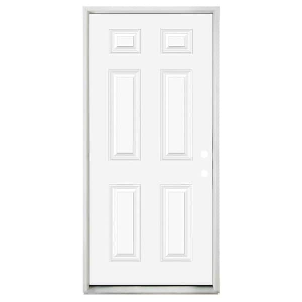 Builders Choice 32 in. x 80 in. 6-Panel Smooth Left Hand Inswing Primed Fiberglass Prehung Front Door with 4-9/16" Frame and Brickmould