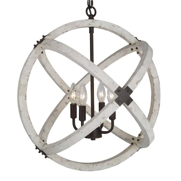 Coastal 4-Light Globe Distressed Wooden Chandelier