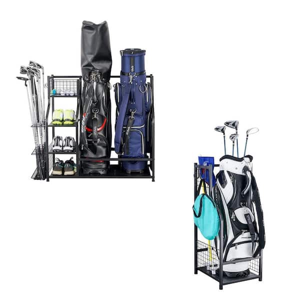 Ltmate 160 lbs. Weight Capacity 2 Golf Bags Sport Storage Stand Golfing Equipment Accessories Storage Rack Organizer, Black