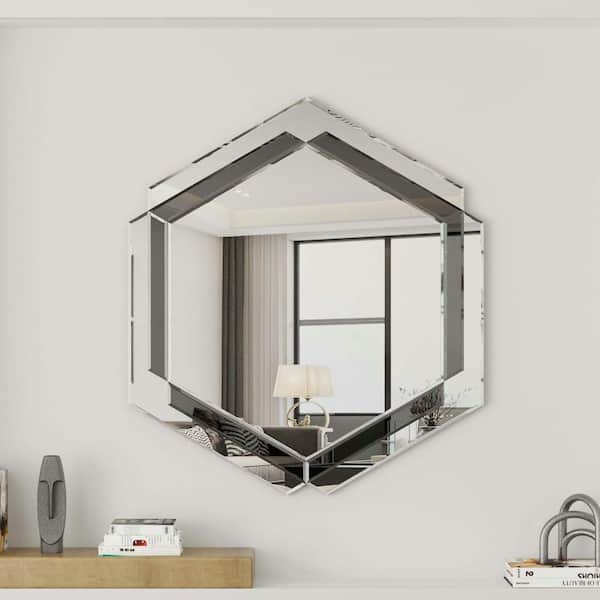 Unbranded 28 in. W x 31.5 in. H in. Black Hexagon Frameless Wall Mounted Bathroom Vanity Mirror Home, Living Room, Bedroom