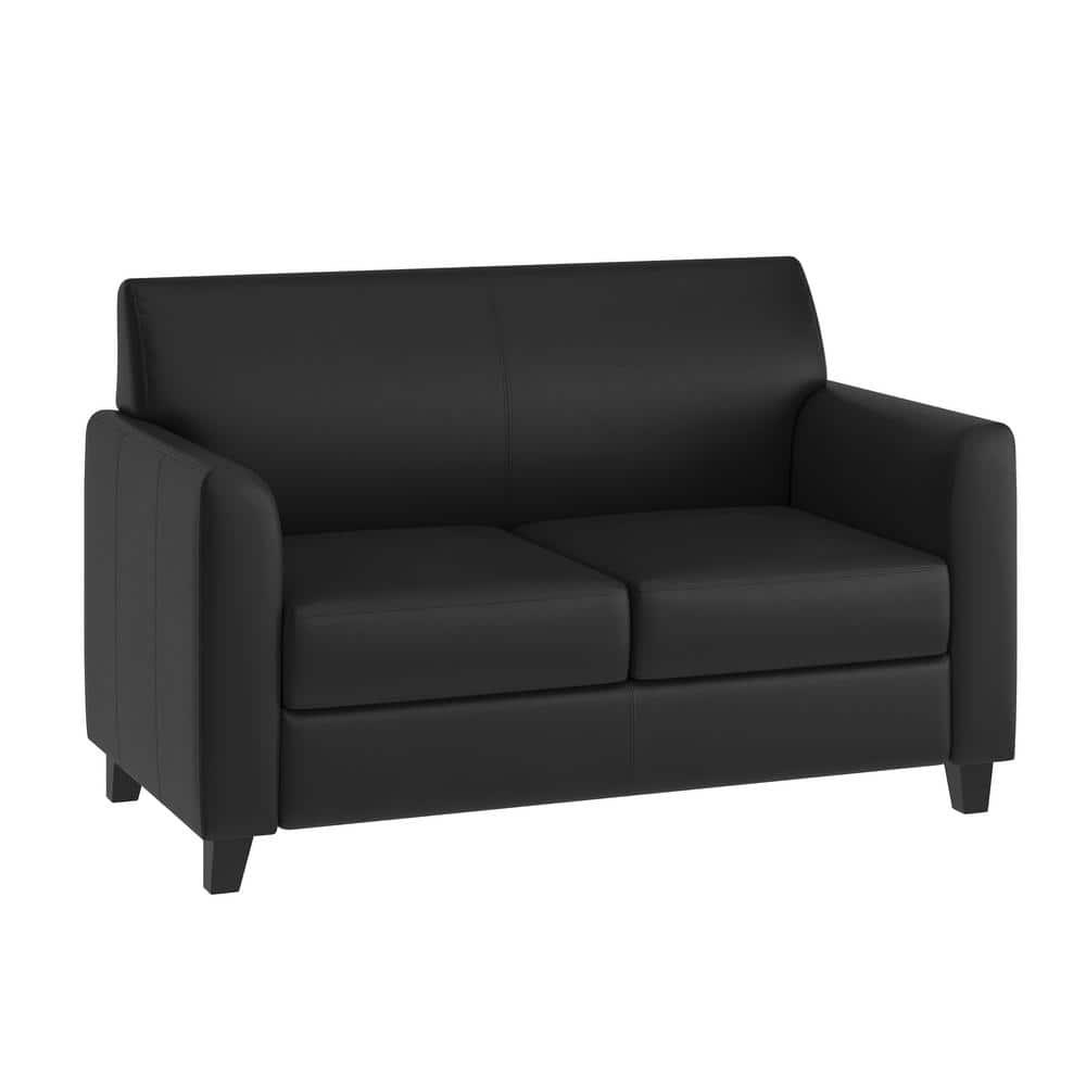 Black Faux Leather Reception Loveseat with Flared Arms