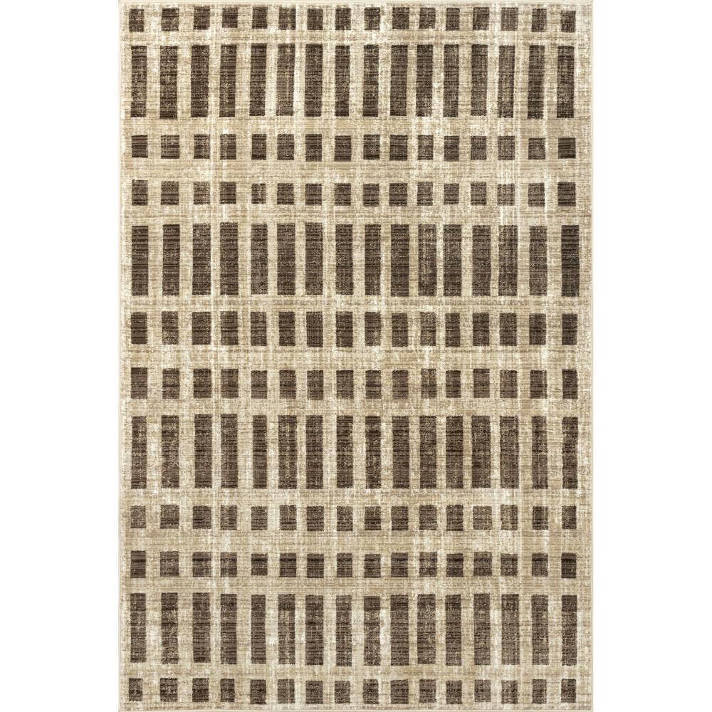 Beige and Brown Synthetic Rectangular Area Rug, 5x8