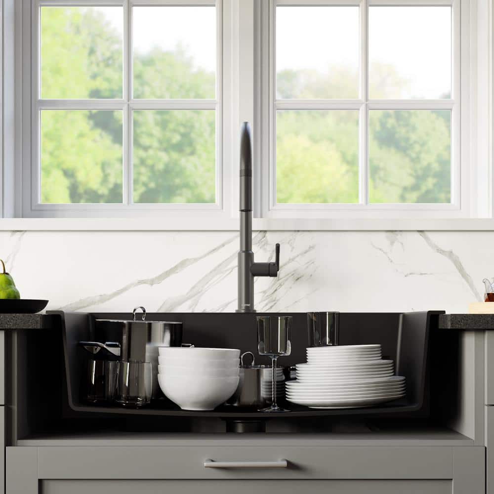 Black Quartz Single Bowl Drop-In Kitchen Sink