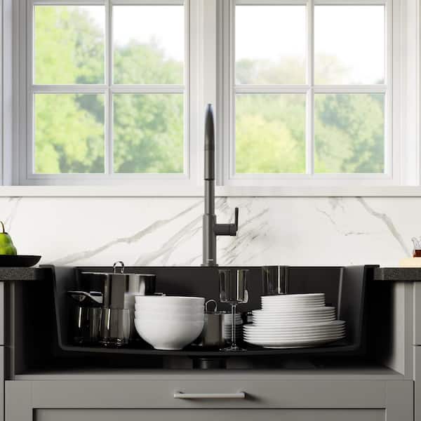 Karran 33 in. Large Single Bowl Drop-In Kitchen Sink in Black with