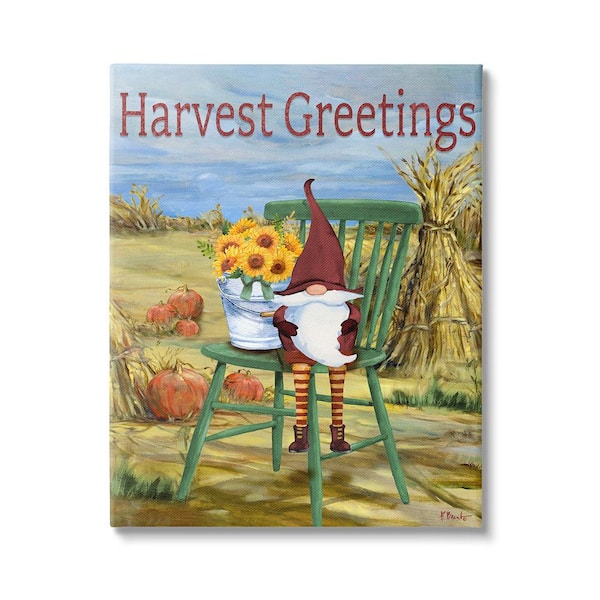 Stupell Industries Harvest Greetings Gnome by Paul Brent 1-Piece Unframed Graphic Print Nature Poster Art Print 40 in. x 30 in.