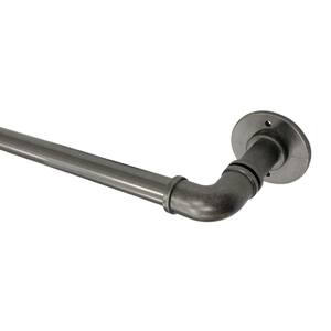 36 in. - 66 in. Telescoping 3/4 in. Single Curtain Rod Kit in Gunmetal with Industrial Pipe Finials