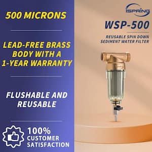 500-Micron Flushable and Reusable Spin Down Sediment Water Filter, 1 in. MNPT and 3/4 in. FNPT