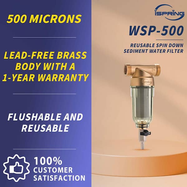 500-Micron Flushable and Reusable Spin Down Sediment Water Filter, 1 in. MNPT and 3/4 in. FNPT