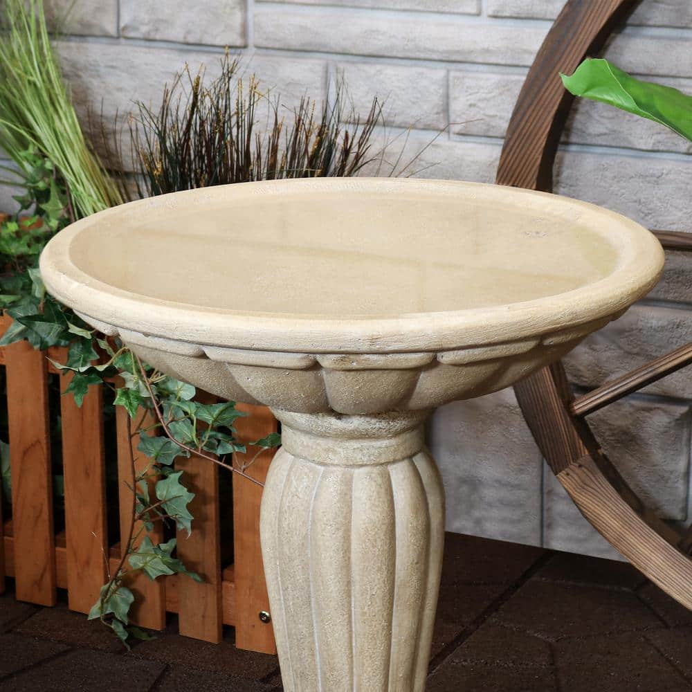 Cream Grecian Column Glass Fiber Reinforced Concrete Bird Bath