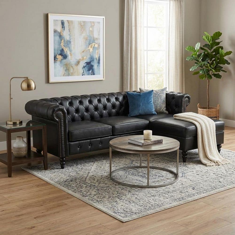 85 in. Faux Leather L-Shaped Sectional Sofa with Storage Ottoman,Tufted Back in Black price history on PriceWatchPro