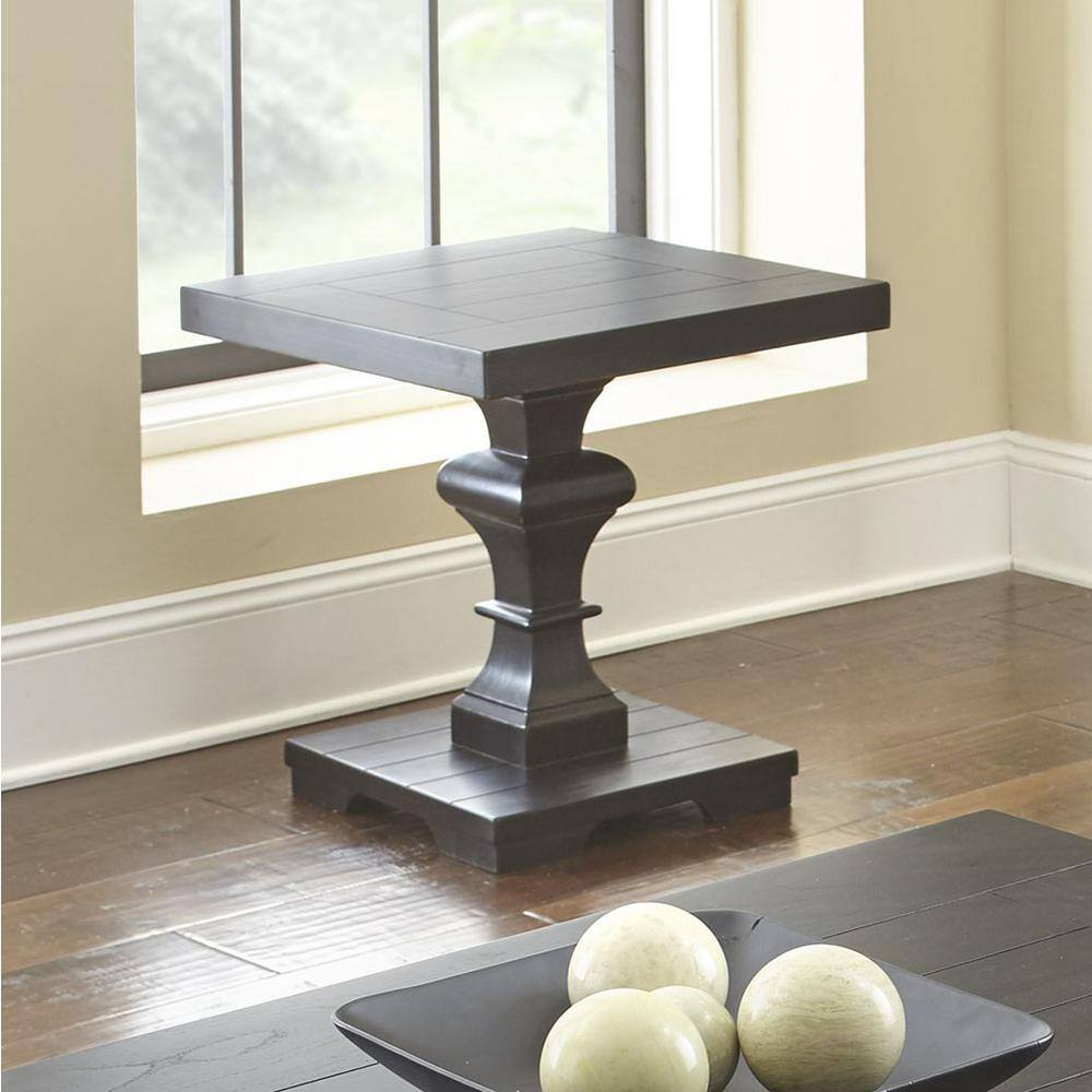 Dory Black Solid Wood Square End Table with Pedestal Base